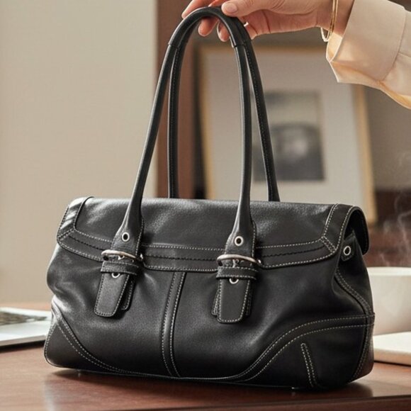 Vintage Coach Hampton Soho Black Leather Tote Bag Purse Satchel - Picture 2 of 15